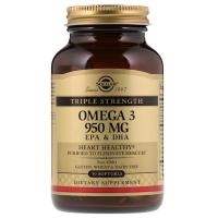 Жирні кислоти Solgar Омега-3, ЭПК и ДГК, Triple Strength, 950 мг, 50 ж Фото