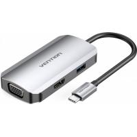 Концентратор Vention USB3.1 Type-C --> HDMI/VGA/USB 3.0/PD 100W Hub 4-i Фото