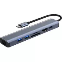 Концентратор Dynamode 7-in-1 USB-C to HDTV 4K/30Hz, 2хUSB3.0, RJ45, USB- Фото