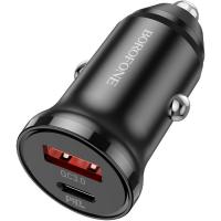 Зарядное устройство BOROFONE BZ18A PD20W+QC3.0 car charger USB-A/Type-C Black Фото