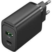 Зарядное устройство Vention 2xUSB 38W (USB-C+USB-A) PD+QC3.0 black Фото