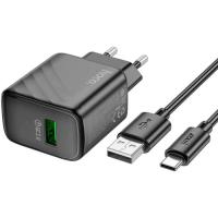 Зарядний пристрій HOCO CS21A Rich USB QC3.0 + cable USB to USB-C Black Фото