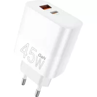 Зарядний пристрій WUW C209 1xUSB-C PD45W + 1xUSB QC3.0 18W White Фото