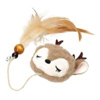 Игрушка для кошек Hippie Pet Плюшевый олень с перьями коричневые 11 см Фото