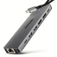 Концентратор AXAGON USBC to 2xUSBA + 1xUSBC + 2xHDMI + RJ45 + PD100W 0 Фото