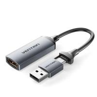 Переходник Vention USB-C + USB-A to HDMI M 0.1m video capture gray Фото