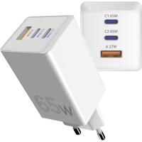 Зарядное устройство Sigma 2xUSB-C PD65W + 1xUSB QC3.0 GaN X-power PS65-01 wh Фото