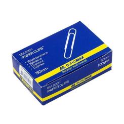 Скрепки канцелярские Buromax 50мм, nickel-plated, 100шт Фото