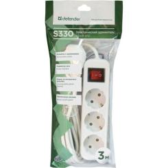 Сетевой удлинитель Defender S330 3.0 m 3 роз switch white Фото 3