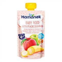 Детское пюре Hamanek Яблоко Персик Банан, 120 г Фото
