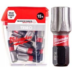 Набор бит Milwaukee SHOCKWAVE, TX50, 25мм, 15шт Фото 1