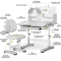 Парта со стулом Mealux Octo Grey (+ полка) Фото 1