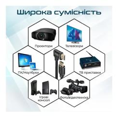 Кабель мультимедийный Promate HDMI M to HDMI M 3.0m V2.0 90° corner Фото 5