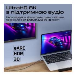 Кабель мультимедийный Promate HDMI M to HDMI M 1.5m V2.1 grey Фото 5