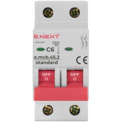 Автоматический выключатель E.NEXT 2-п e.mcb.stand. 6А C ( 4,5кА) Фото 1