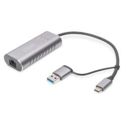 Переходник Digitus USB-C + USB 3.0 to RJ45 2500Mbps Ethernet Фото