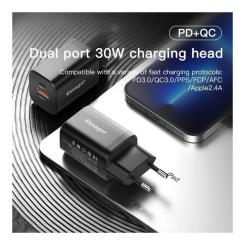 Зарядное устройство Essager 1xUSB + 1xUSB-C PD30W black Фото 2