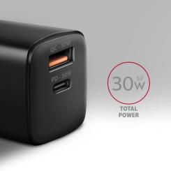 Зарядное устройство AXAGON 1xUSB QC4.0 + 1xUSB-C PD30W PPS black Фото 2