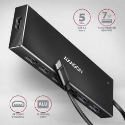 Концентратор AXAGON USB-C to 7xUSB 3.0 black Фото 1
