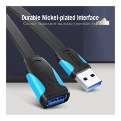 Дата кабель Vention USB 3.0 AM/AF 2.0m flat black Фото 1