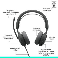 Наушники Logitech Zone Wired 2 for Business USB Graphite Фото 5