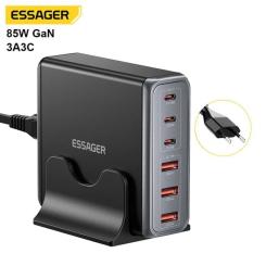 Зарядное устройство Essager 3xUSB-C + 3xUSB-A 85W GaN black Фото 1