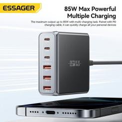 Зарядное устройство Essager 3xUSB-C + 3xUSB-A 85W GaN black Фото 4