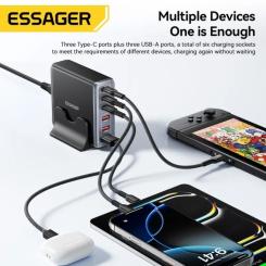 Зарядное устройство Essager 3xUSB-C + 3xUSB-A 85W GaN black Фото 5