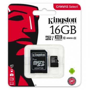 Карта памяти Kingston 16GB microSDHC class 10 UHS-I Canvas Select Фото 2