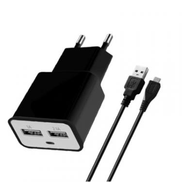 Зарядное устройство Florence 2*USB, 2.0A + cable microUSB Black Фото