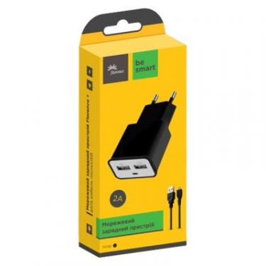 Зарядное устройство Florence 2*USB, 2.0A + cable microUSB Black Фото 1