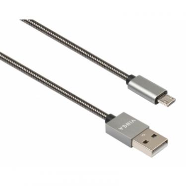Дата кабель Vinga USB 2.0 AM to Micro 5P 1m stainless steel gray Фото