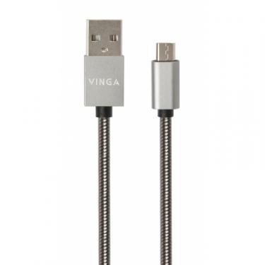 Дата кабель Vinga USB 2.0 AM to Micro 5P 1m stainless steel gray Фото 1