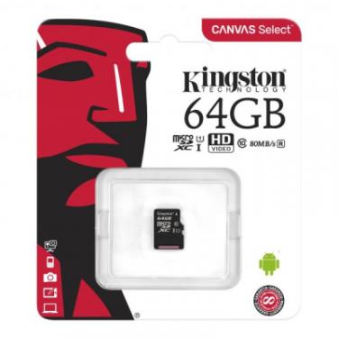 Карта памяти Kingston 64GB microSDXC Class 10 Canvas Select Plus 100R A1 Фото 2