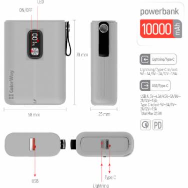 Батарея универсальная ColorWay 10 000 mAh Full power (USB QC3.0 + USB-C Power Del Фото 2