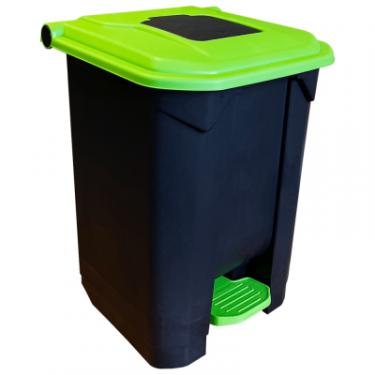 Контейнер для мусора Planet Household з педаллю чорний із зеленим 50 л Фото