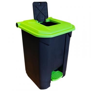 Контейнер для мусора Planet Household з педаллю чорний із зеленим 50 л Фото 1