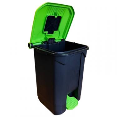 Контейнер для мусора Planet Household з педаллю чорний із зеленим 50 л Фото 2