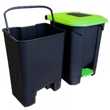 Контейнер для мусора Planet Household з педаллю чорний із зеленим 50 л Фото 3