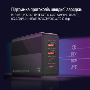 Зарядное устройство ColorWay Power Delivery (2USB-A + 2USB TYPE-C) (65W) black Фото 8