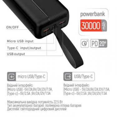 Батарея универсальная ColorWay 30 000 mAh High-power 2 PD/20W, QC/3.0, USB-C/Micr Фото 4