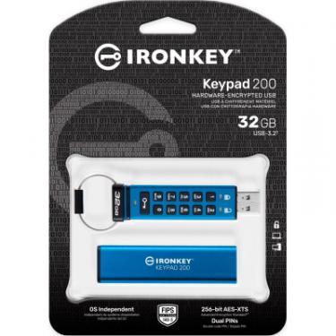 USB флеш накопитель Kingston 32GB IronKey Keypad 200 AES-256 Encrypted Blue USB Фото 5