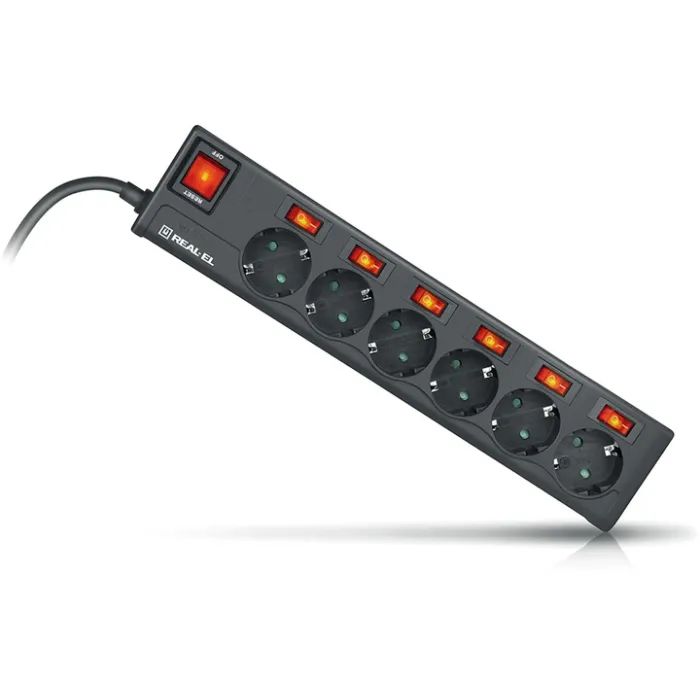 Сетевой фильтр питания REAL-EL RS-6 EXTRA 3m, black Фото 2
