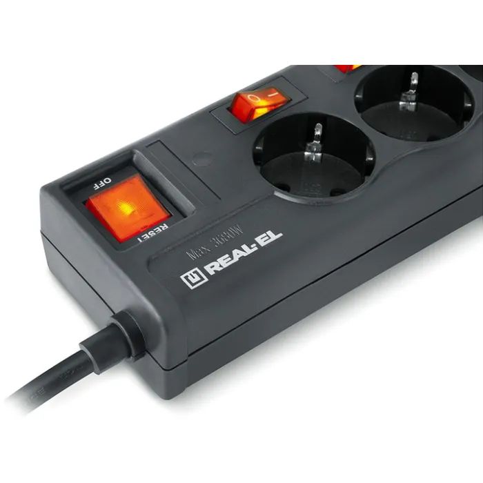 Сетевой фильтр питания REAL-EL RS-6 EXTRA 3m, black Фото 3