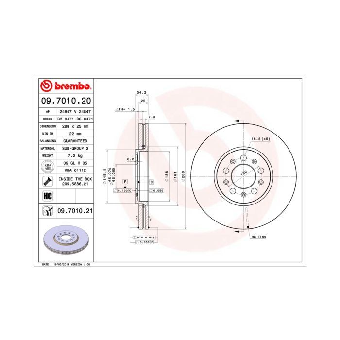Тормозной диск Brembo 09.7010.21 Фото