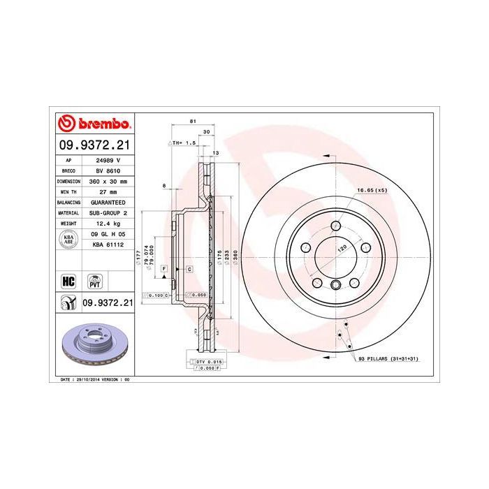 Тормозной диск Brembo 09.9372.21 Фото