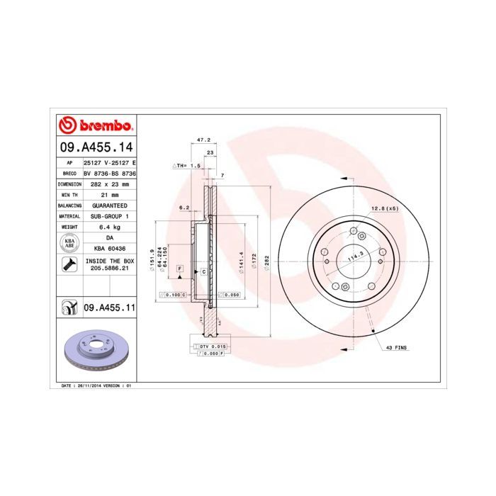 Тормозной диск Brembo 09.A455.14 Фото