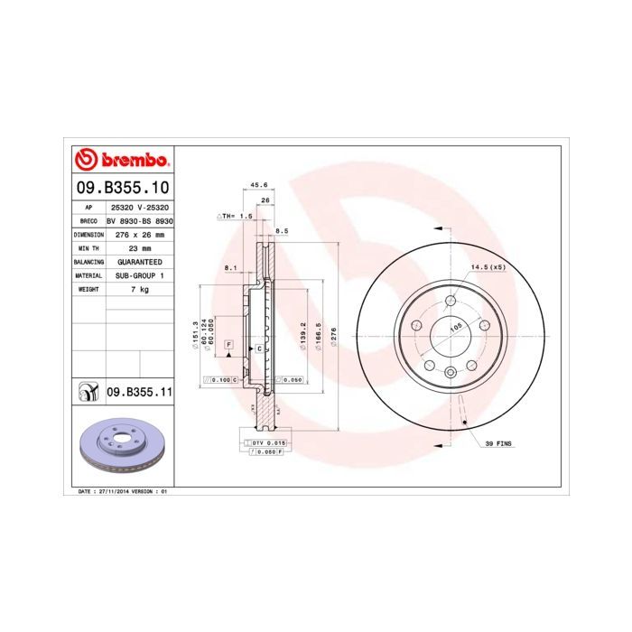 Тормозной диск Brembo 09.B355.10 Фото