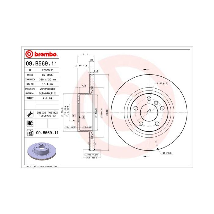 Тормозной диск Brembo 09.B569.11 Фото