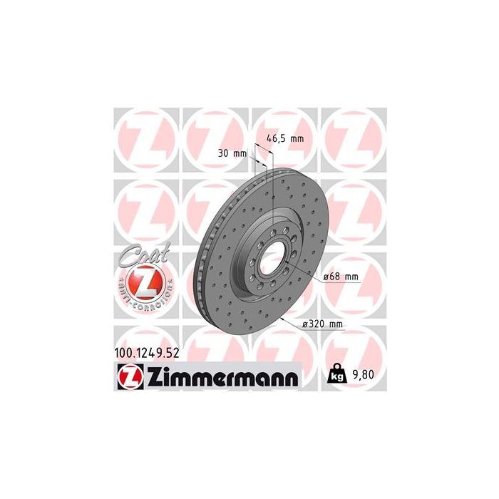 Тормозной диск ZIMMERMANN 100.1249.52 Фото